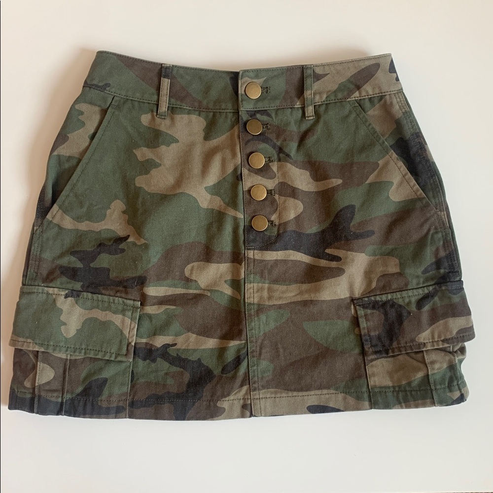 Forever 21 Camouflage Skirt with Button Accents
